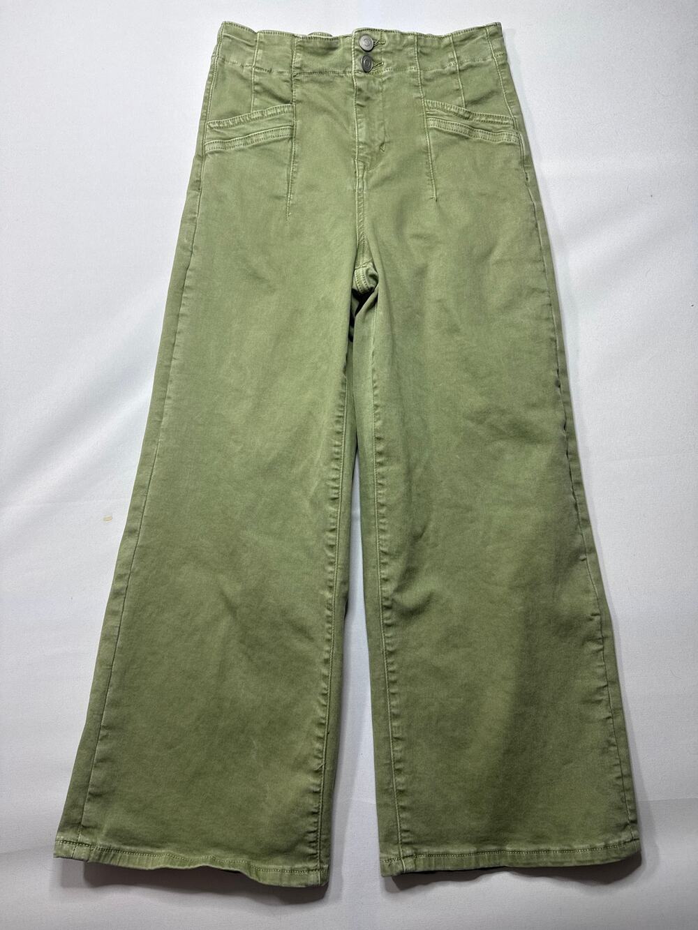 Altar'd State Women's High Rise Wide Leg Green Crop Jeans - Size 28 (27x25)